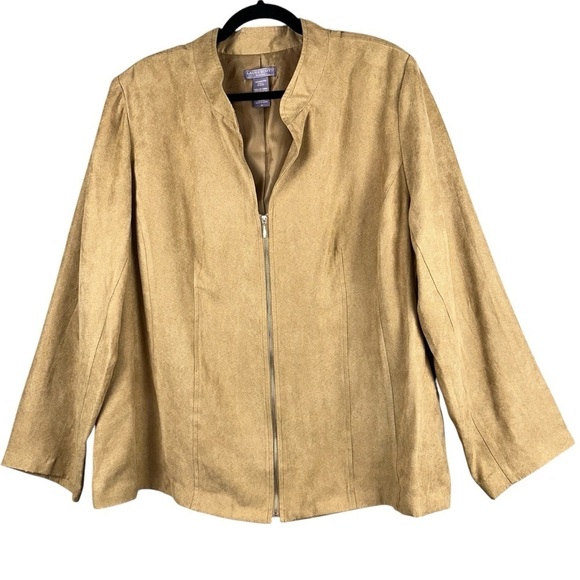 Laura Scott Womens Jacket 1X Khaki Faux Suede Blazer Business Casual Office NWT - Picture 1 of 7